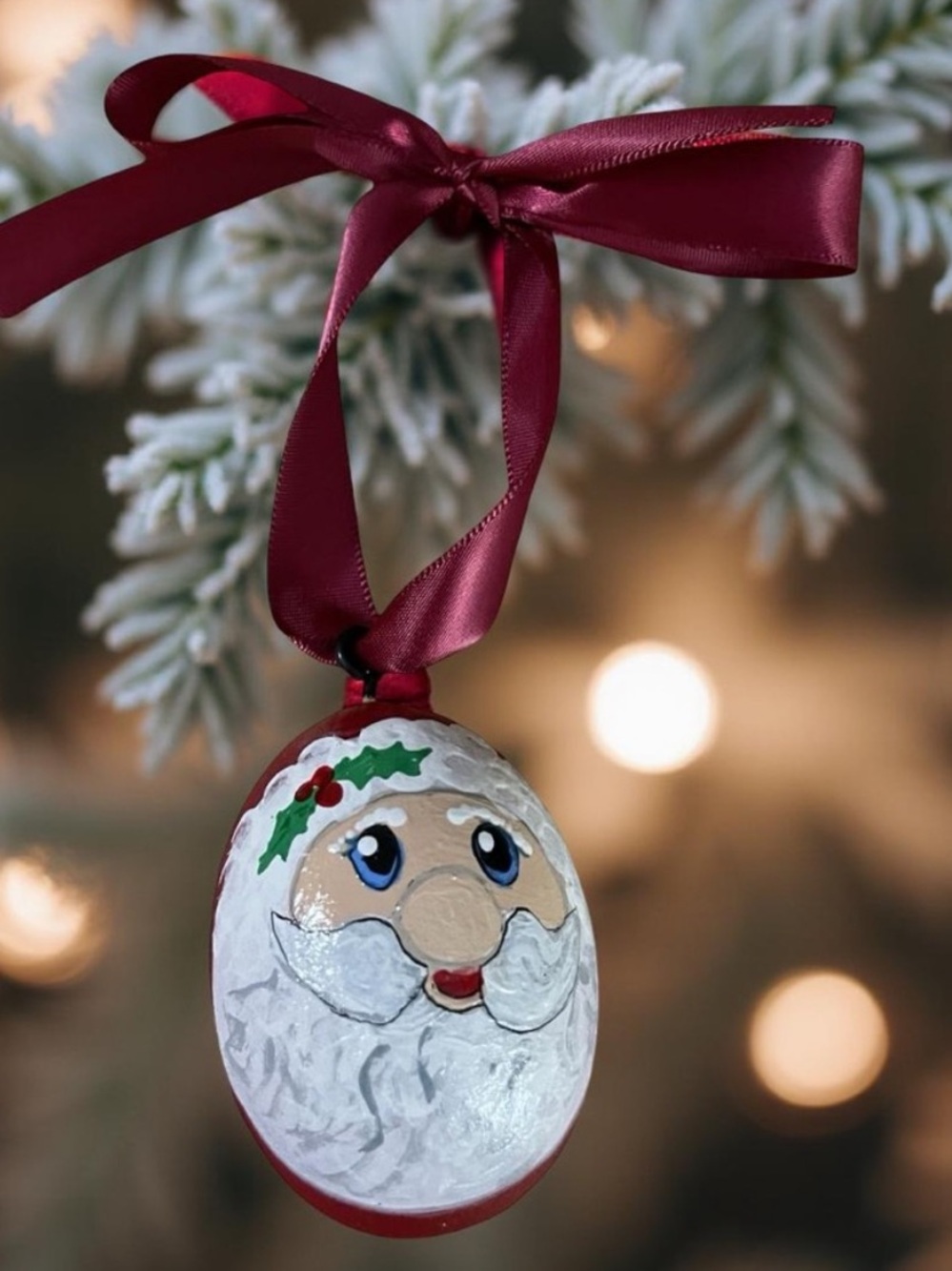 Hand crafted painted Santa Claus dried gourd Christmas ornament red white black